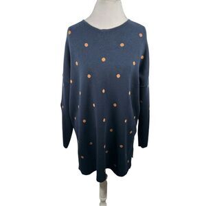 J. Jill Reversible Sweater Tunic Navy Gold Polka Dot Relaxed Lagenlook Size XL